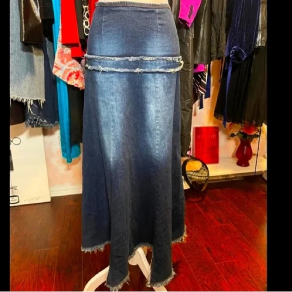 Vintage Y2K 00s Dark Denim Flared Maxi Skirt, MOA, Grunge Western Yallternative